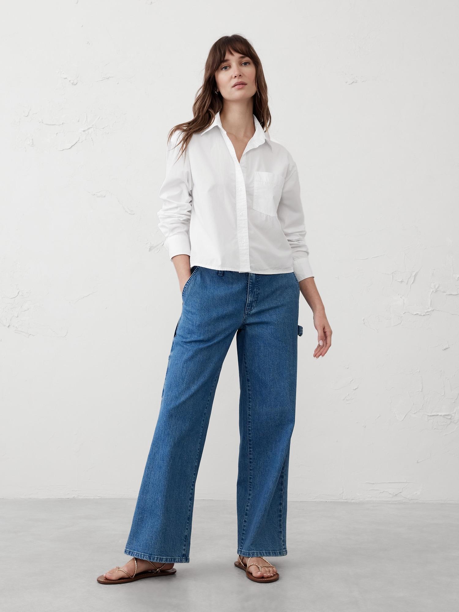 Linen-Blend Cropped Shirt Product Image