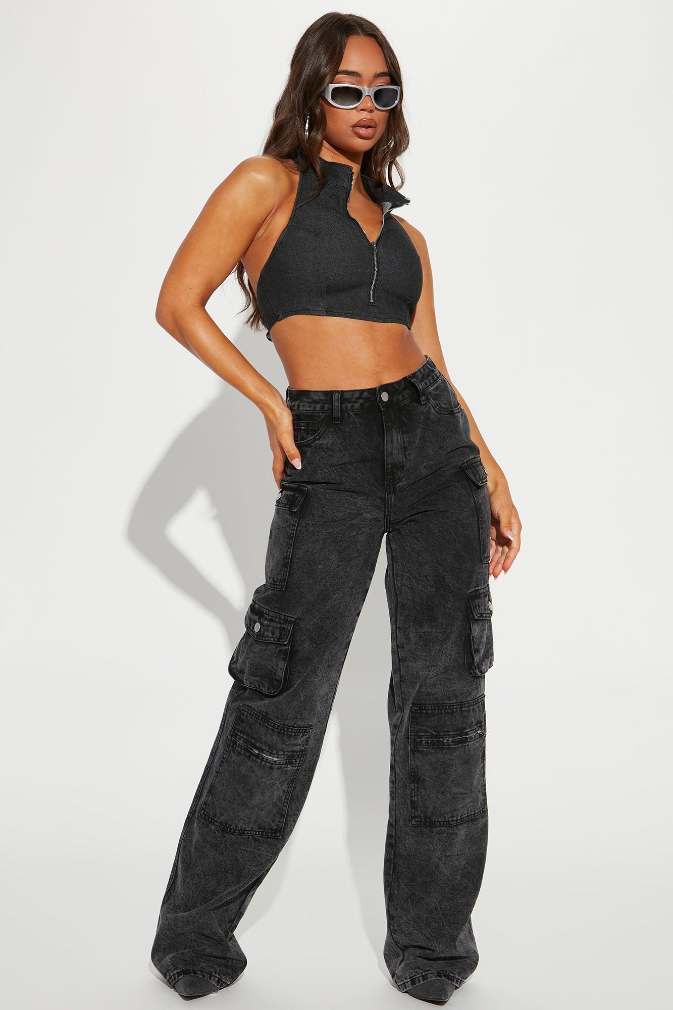 Tall Mad For You Cargo Jeans - Acid Wash Black Product Image