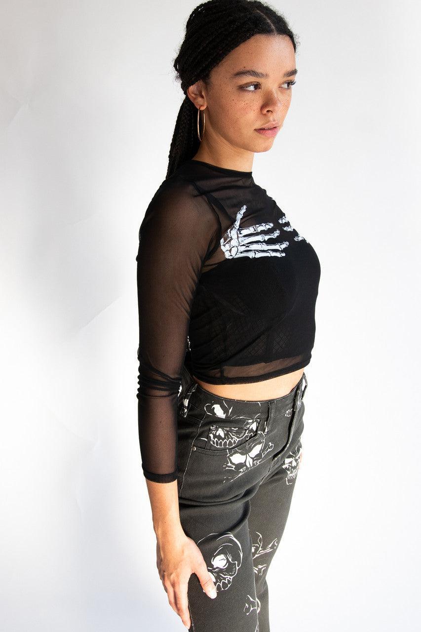 Skeleton Hands Mesh Long Sleeve Top Product Image