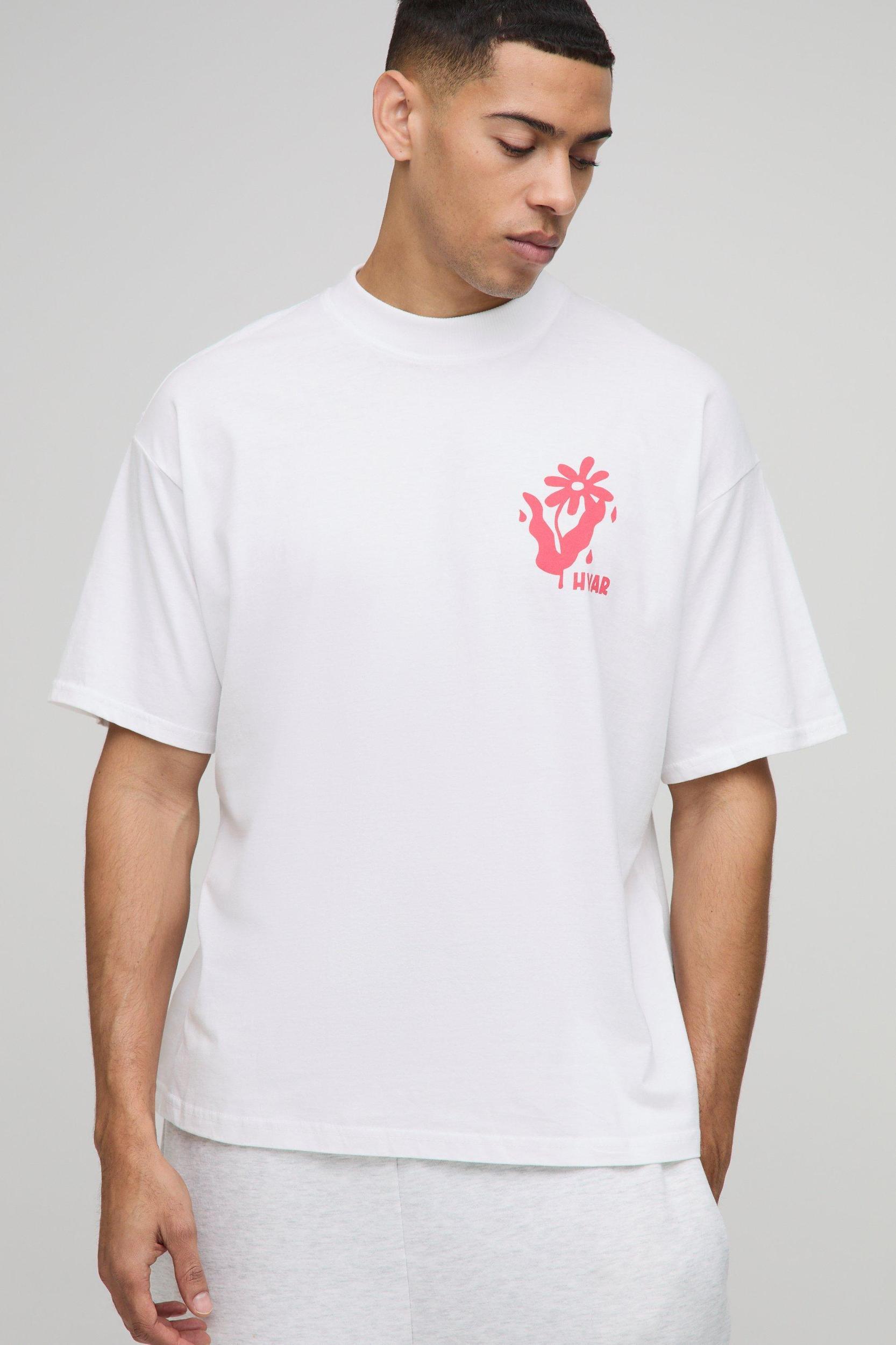 Oversized Extended Neck Croatia Floral Graphic T-Shirt | boohooMAN USA Product Image