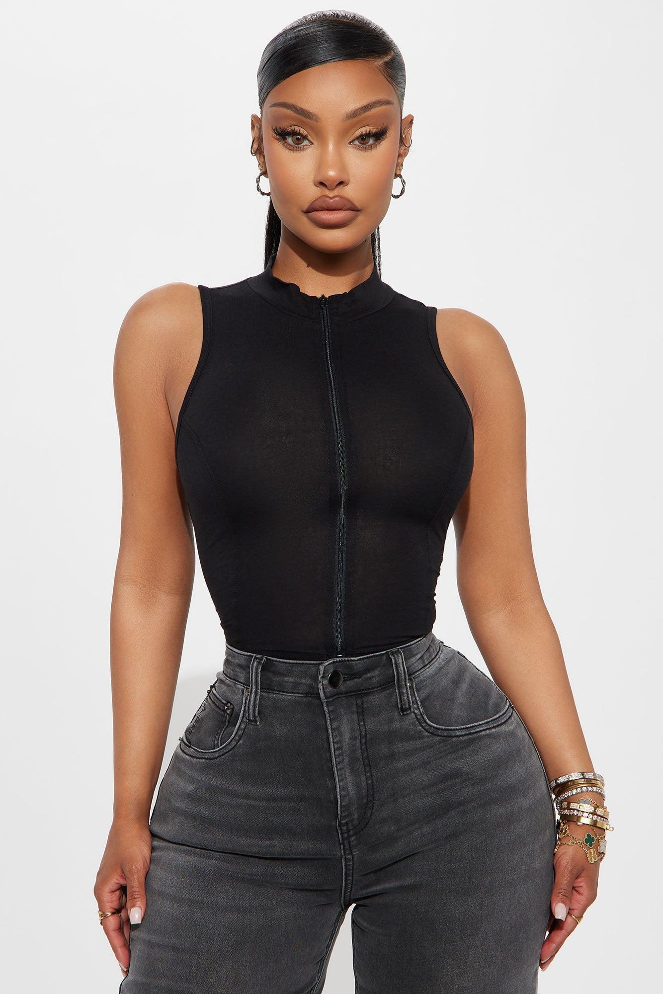 Stefani Zip Up Tank Top - Black Product Image