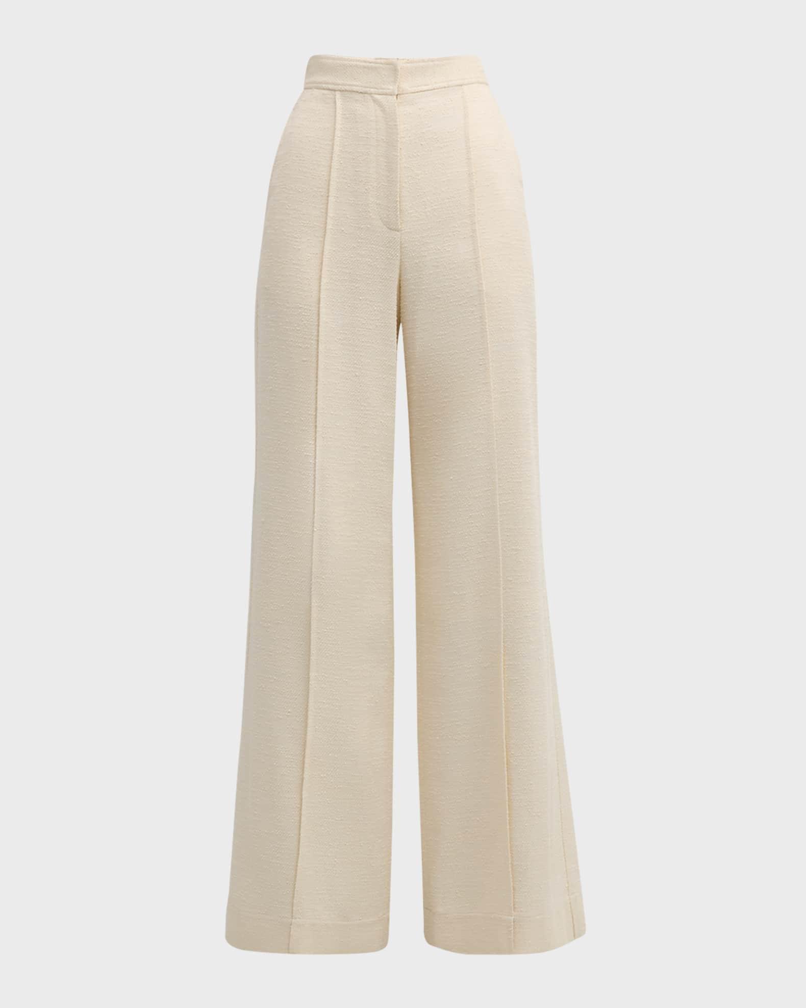 Pintuck Italian Fluid Tonal Tweed Wide-Leg Pants Product Image