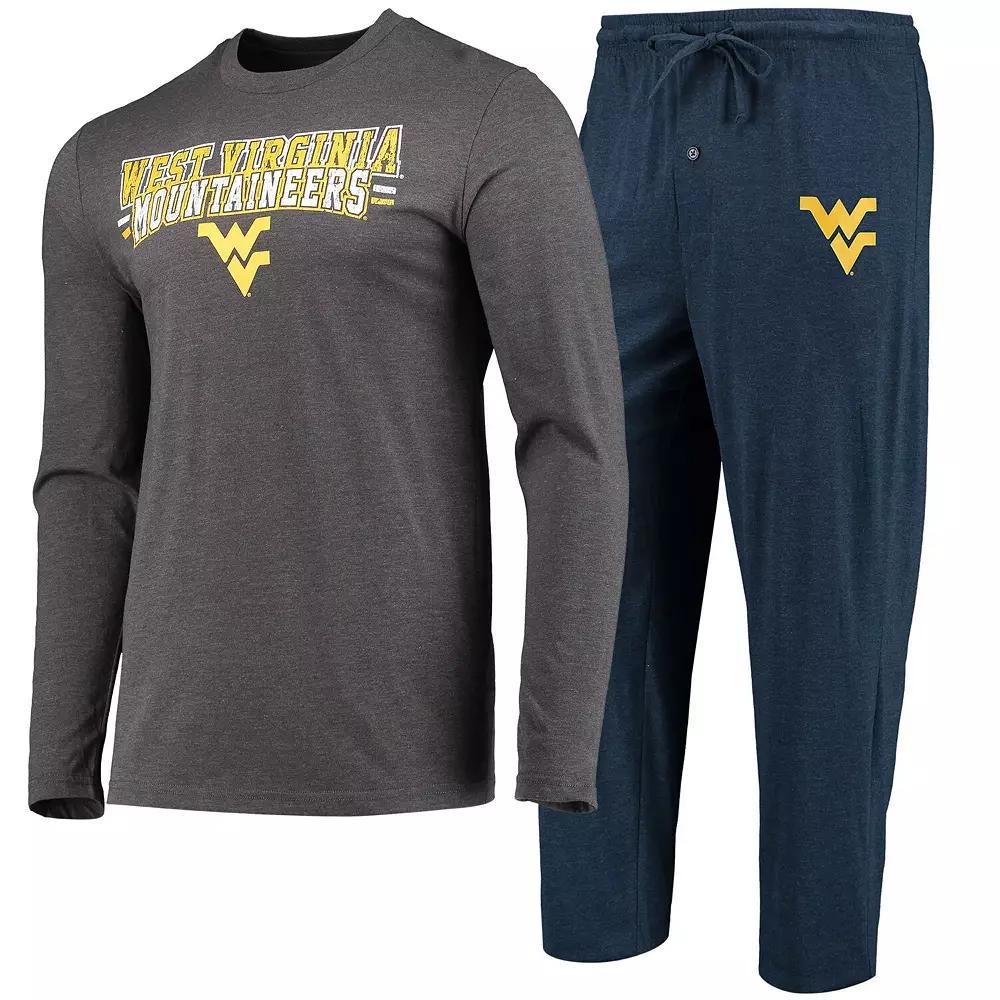 Mens Concepts Sport /Heathered Charcoal West Virginia Mountaineers Meter Long Sleeve T-Shirt & Pants Sleep Set Blue Product Image