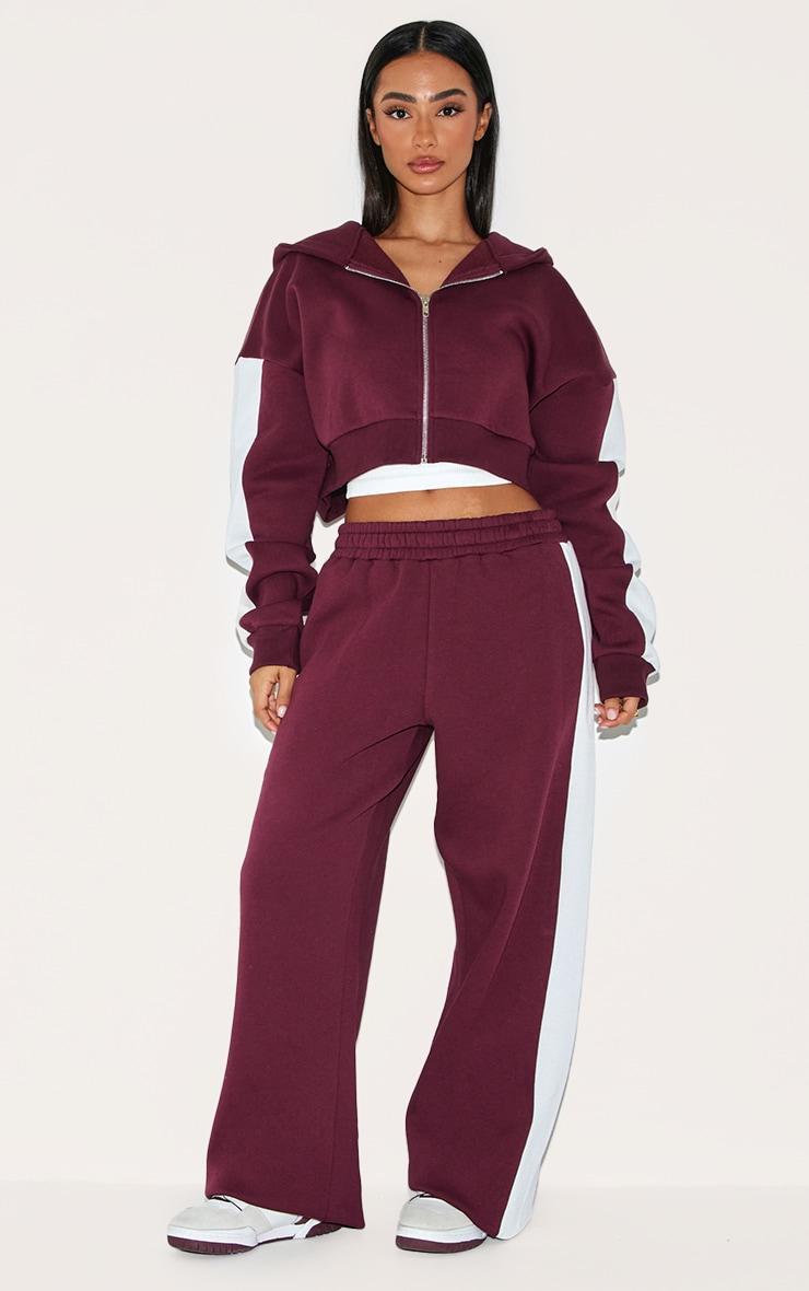Petite Burgundy Stripe Detail Zip Up Hoodie Product Image
