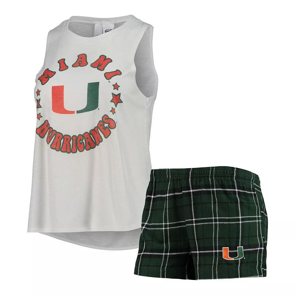 Women's Concepts Sport Green/White Miami Hurricanes Ultimate Flannel Tank Top & Shorts Sleep Set, Size: Large Product Image