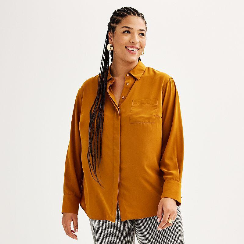 Plus Size Nine West Drapey Button Down Shirt, Women's, Size: 1XL, Mineral Black Product Image