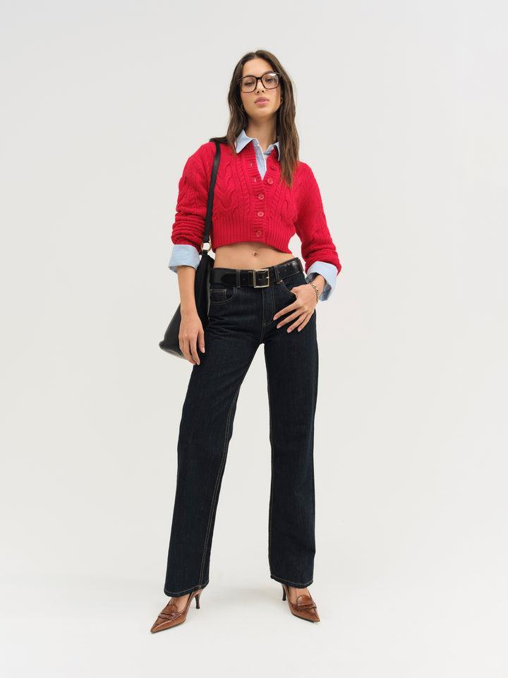 Camille Cable Knit Cardigan — Red Product Image