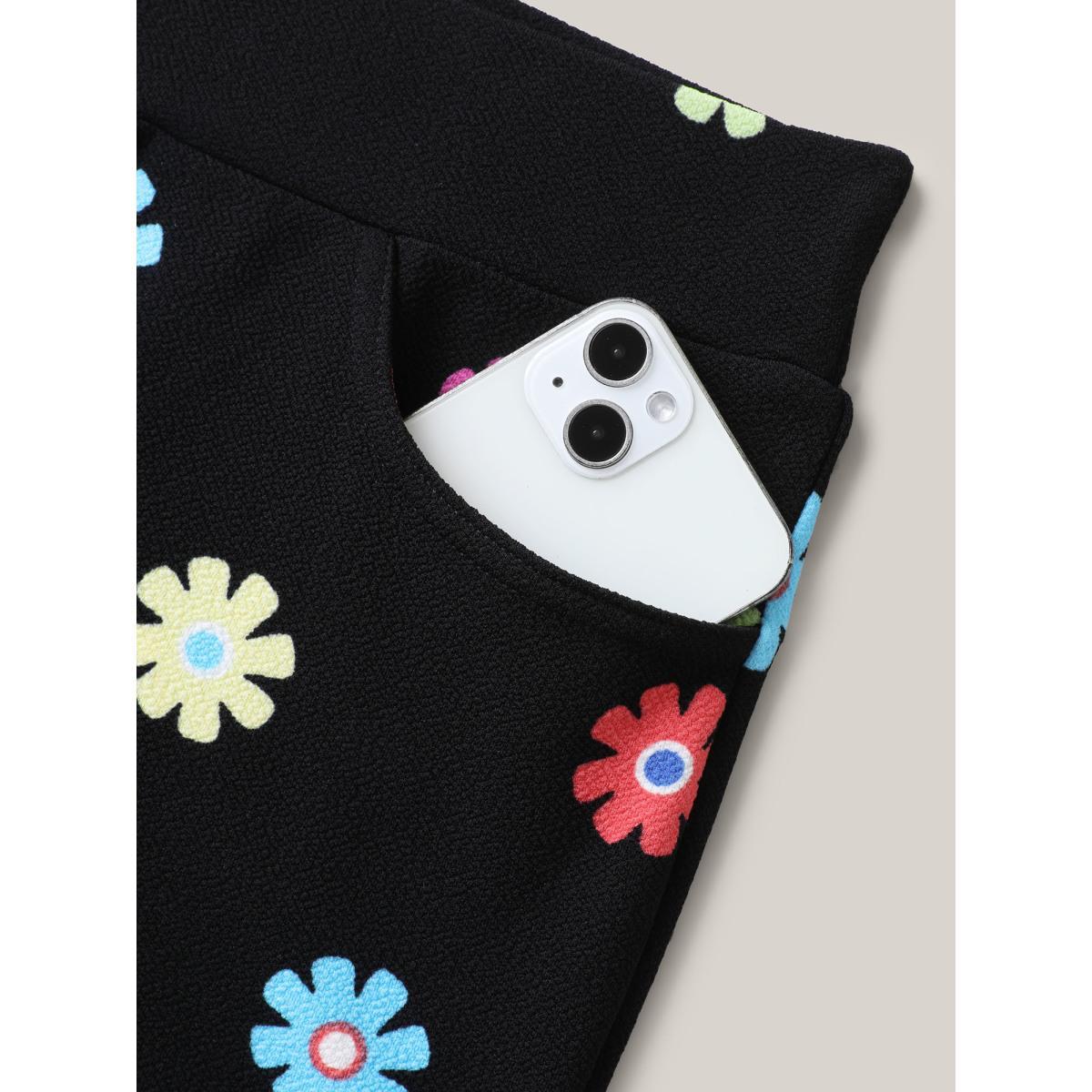 Plus Size Multi-Color Floral Print Flared Pants Women BlackFlower Elegant Bodycon Mid Rise Everyday Pants BloomChic 12/L Product Image