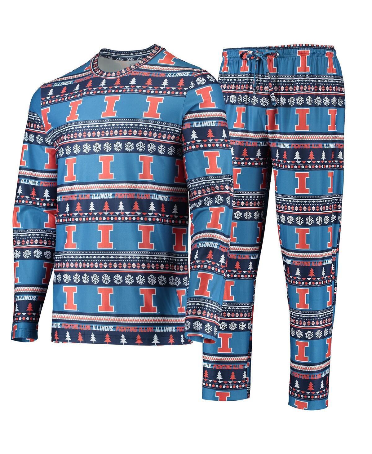 Men's Concepts Sport Blue Illinois Fighting Illini Ugly Sweater Long Sleeve T-Shirt and Pants Sleep Set, Size: Large Product Image
