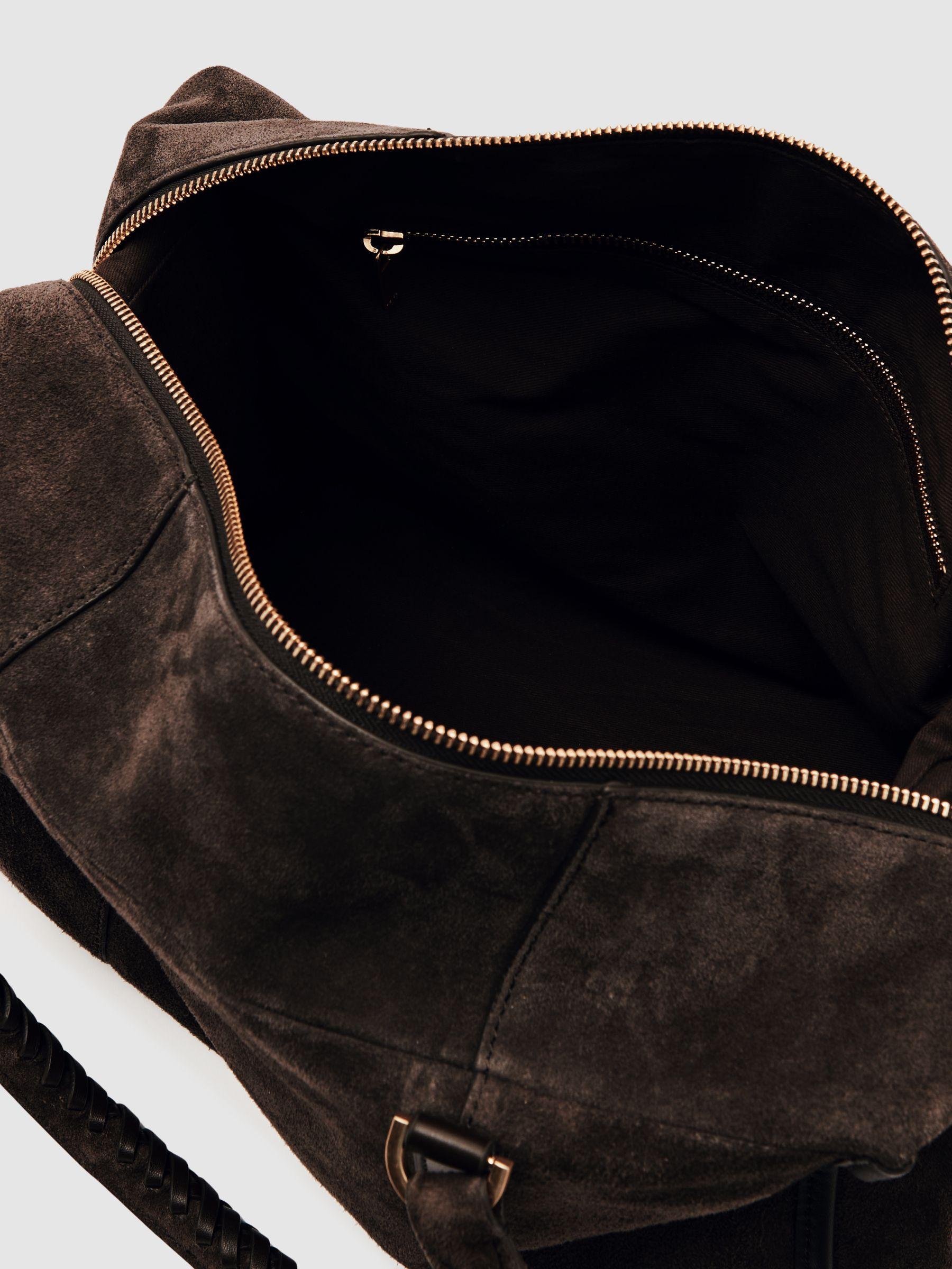 Suede Braided-Strap Bowling Bag in Chocolate Product Image