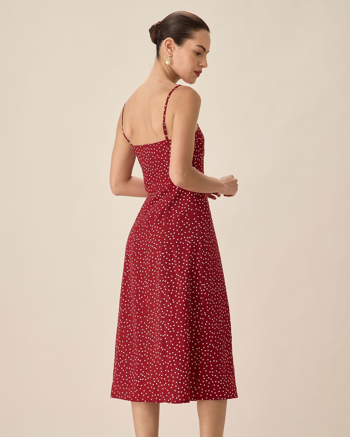 Red Polka Dot Slip Midi Dress Product Image