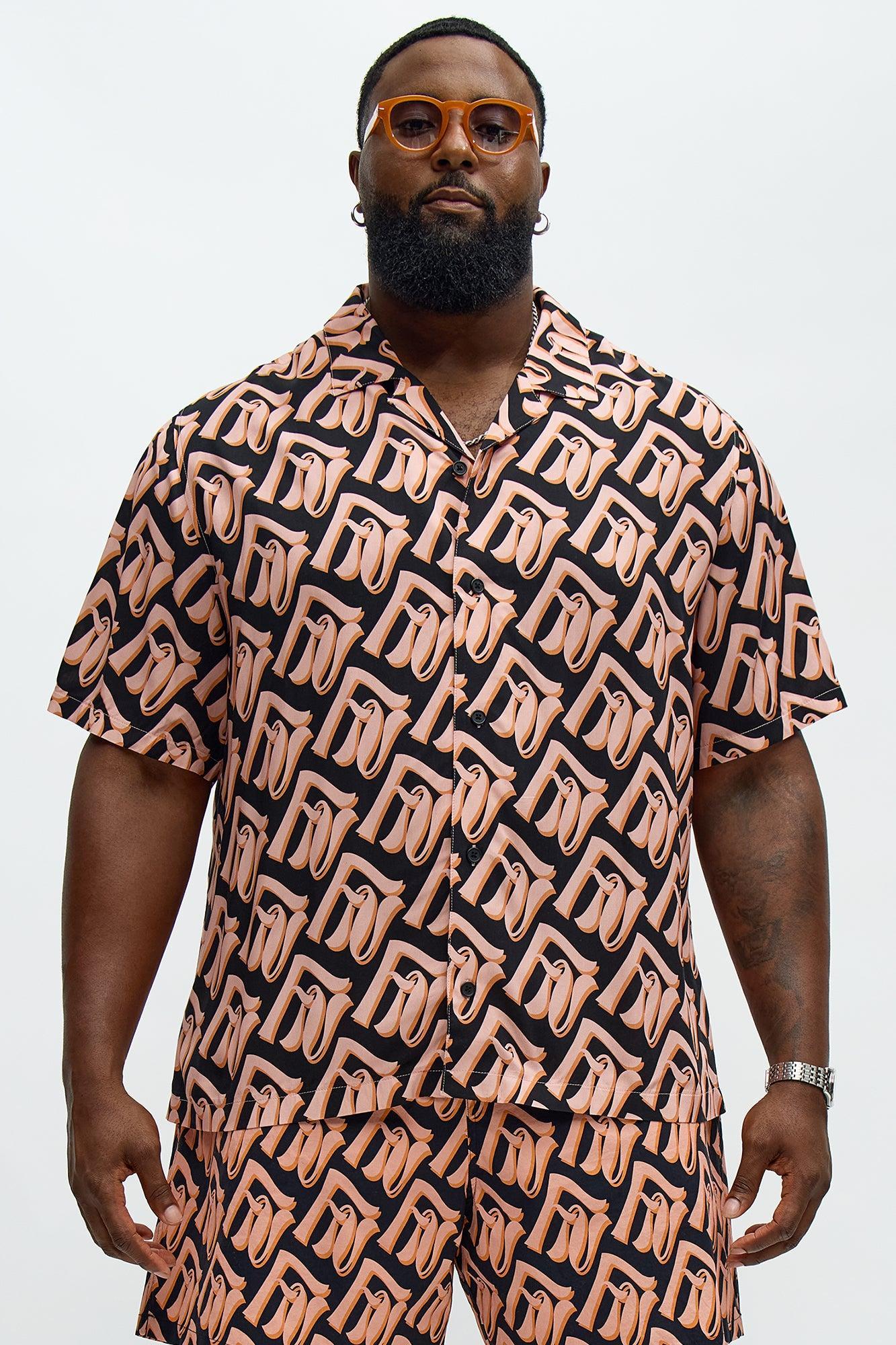 Chateau Monogram Printed Button Up Shirt - Black/combo Male Product Image