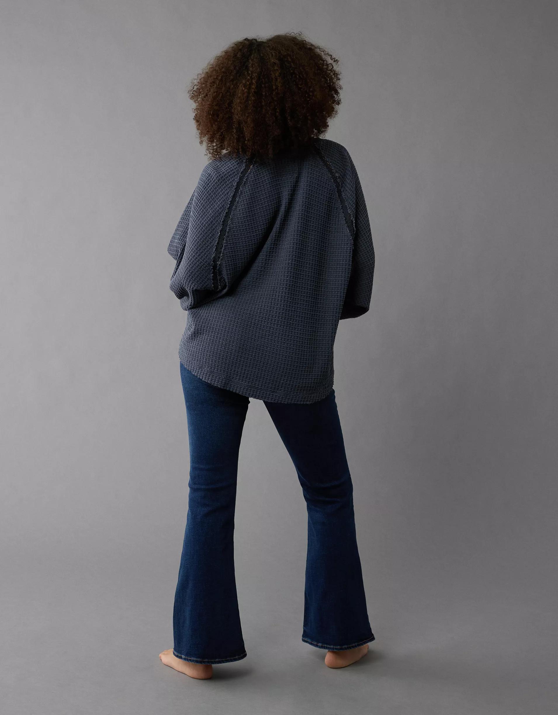 AE Big Hug Notch Neck Waffle Sweatshirt Product Image