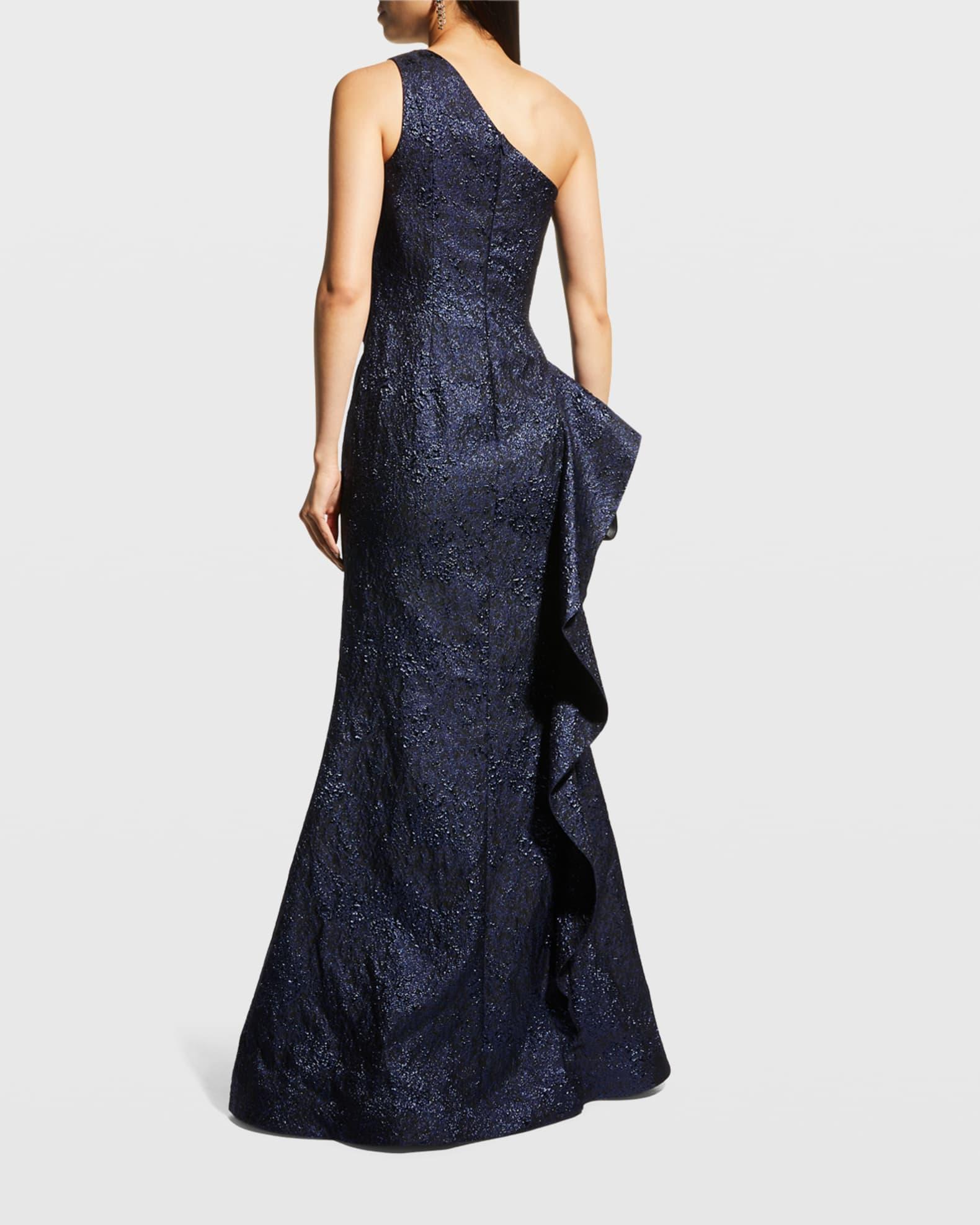 One-Shoulder Jacquard Side-Ruffle Gown Product Image
