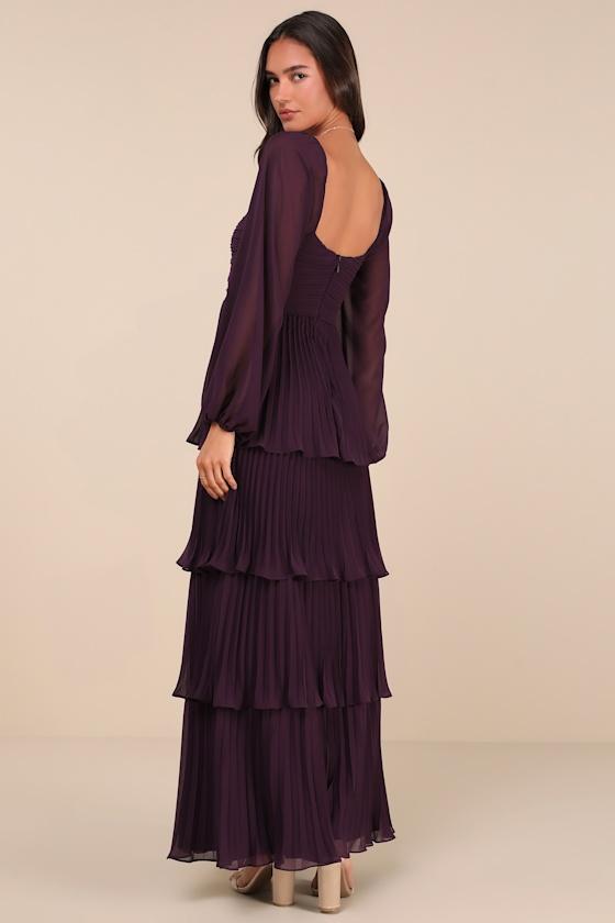 Impactful Elegance Purple Tiered Balloon Sleeve Maxi Dress Product Image