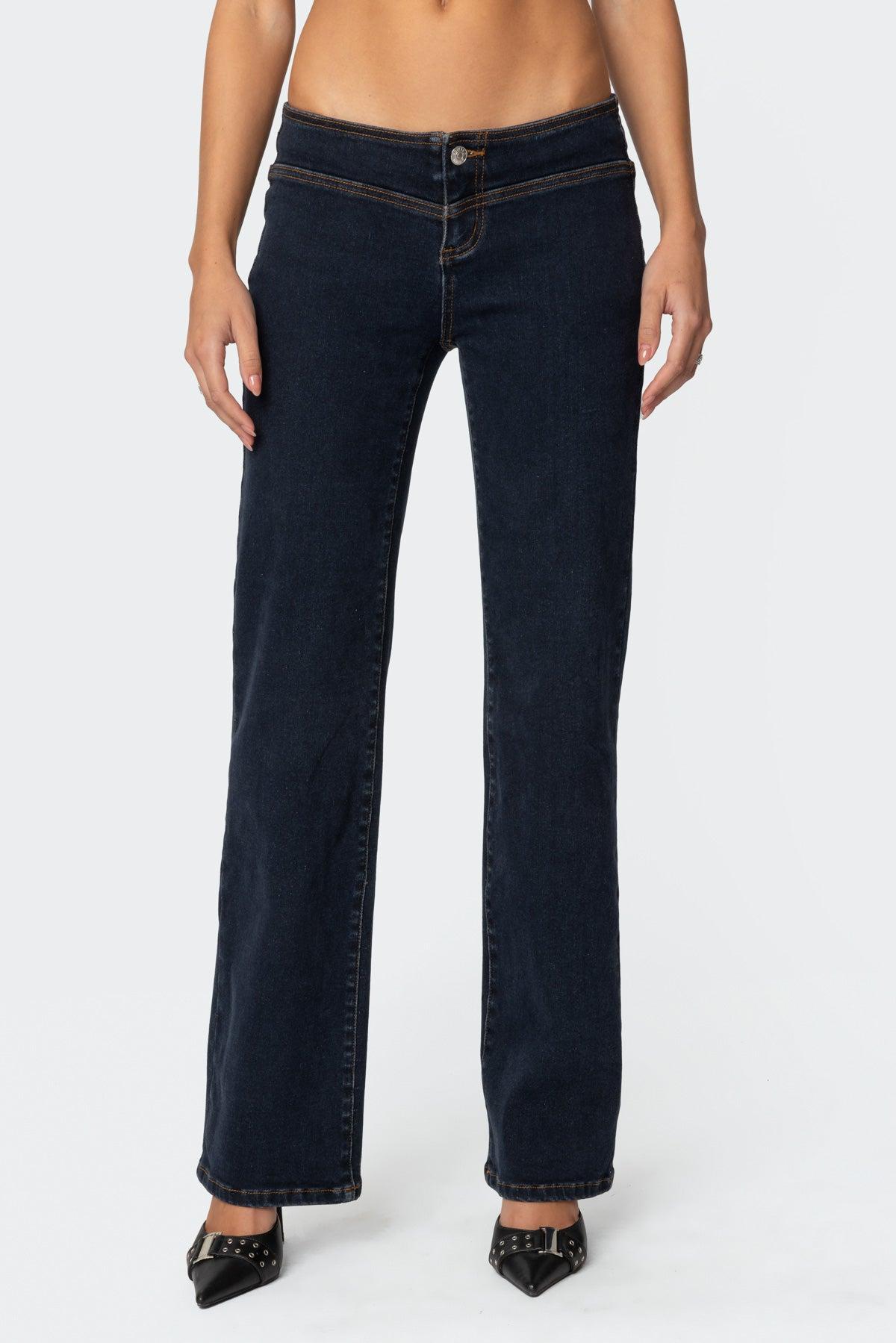Ribbon Lace Up Low Rise Jeans Product Image