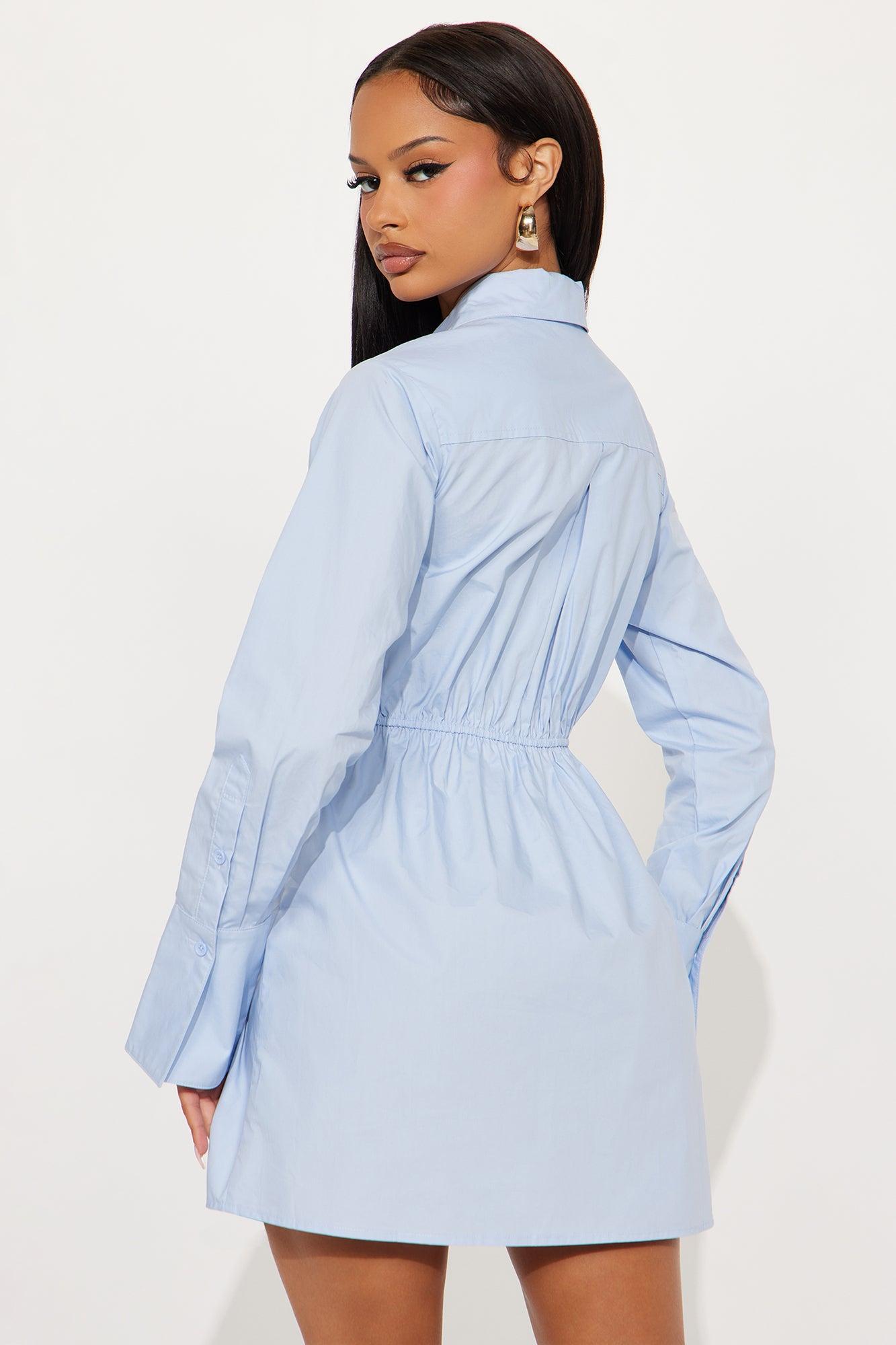 Ainsley Collar Shirt Mini Dress - Blue Product Image