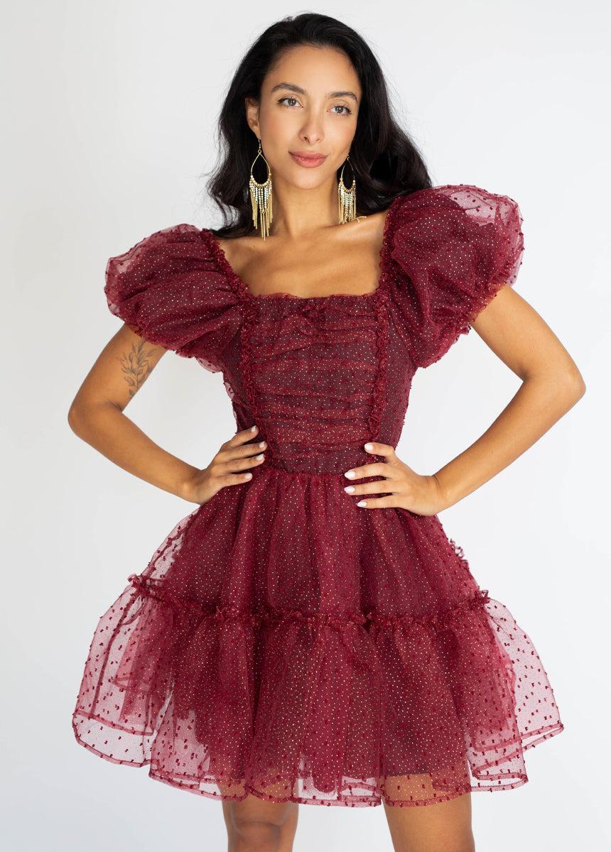 Perla Dress in Burgundy Dot Female Product Image