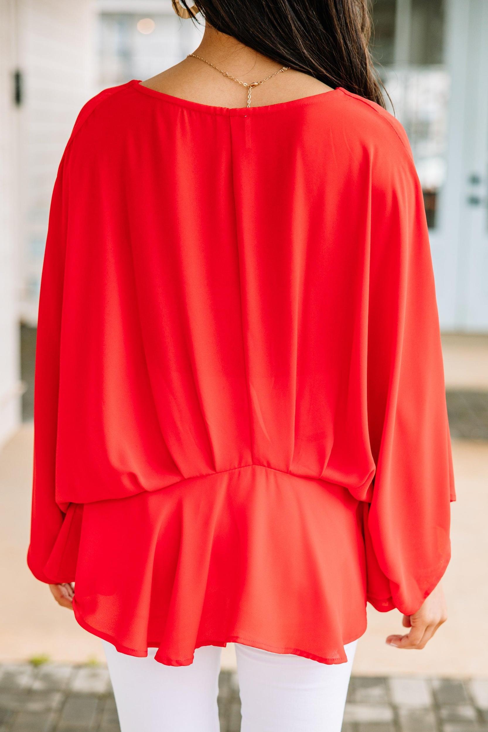 Tell It All Red Kimono Sleeve Blouse Female Product Image