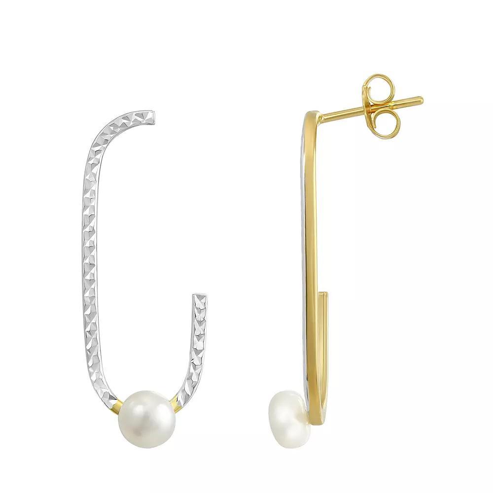 Argento Forte Two Tone Sterling Silver Freshwater Cultured Pearl J-Hoop Earrings, Women's Product Image