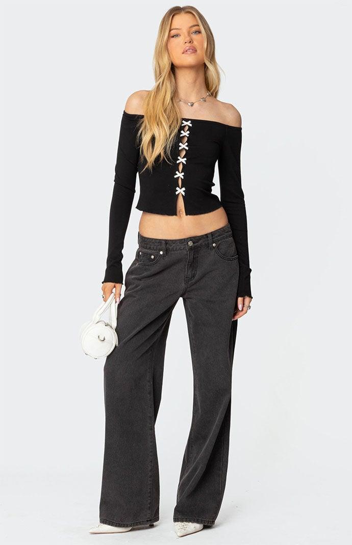 Edikted Women's Contrast Bow Off Shoulder Top Product Image