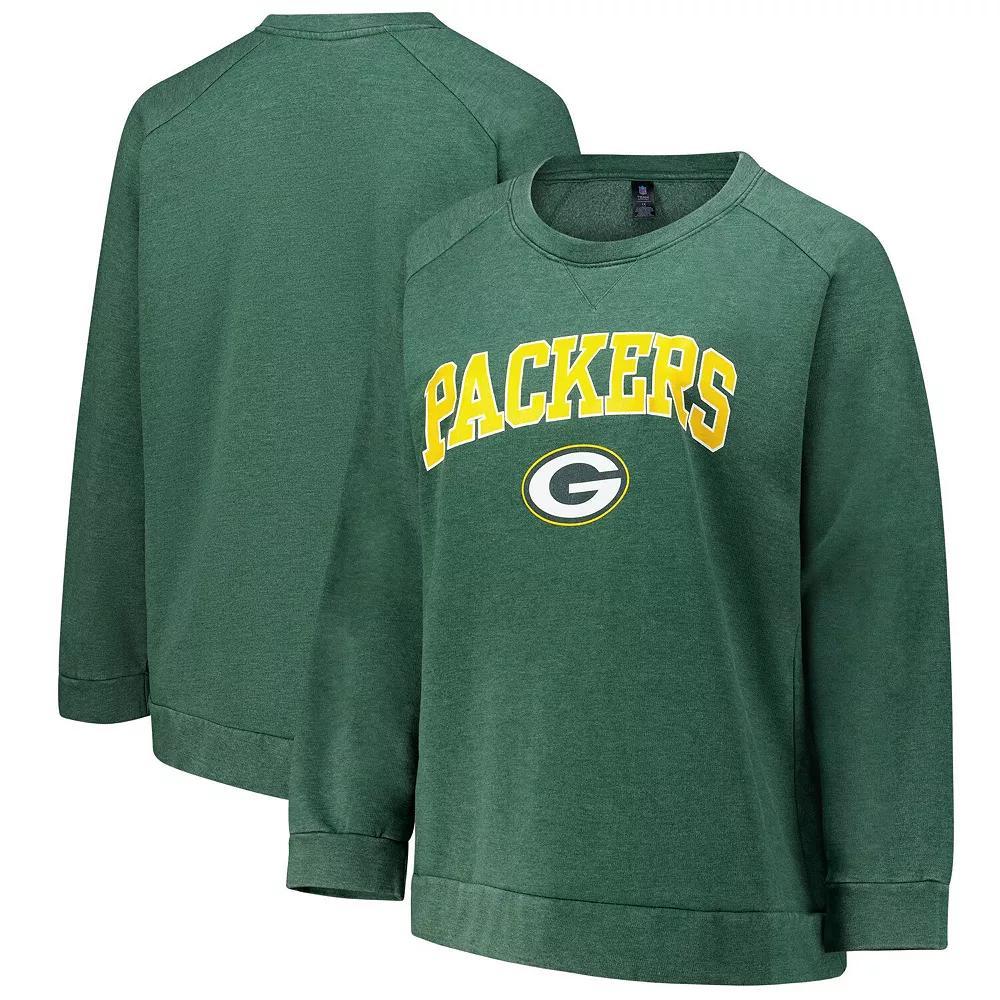 Women's Fanatics  Heather Green Green Bay Packers Acid Wash Raglan Pullover Sweatshirt, Size: 2XL Product Image