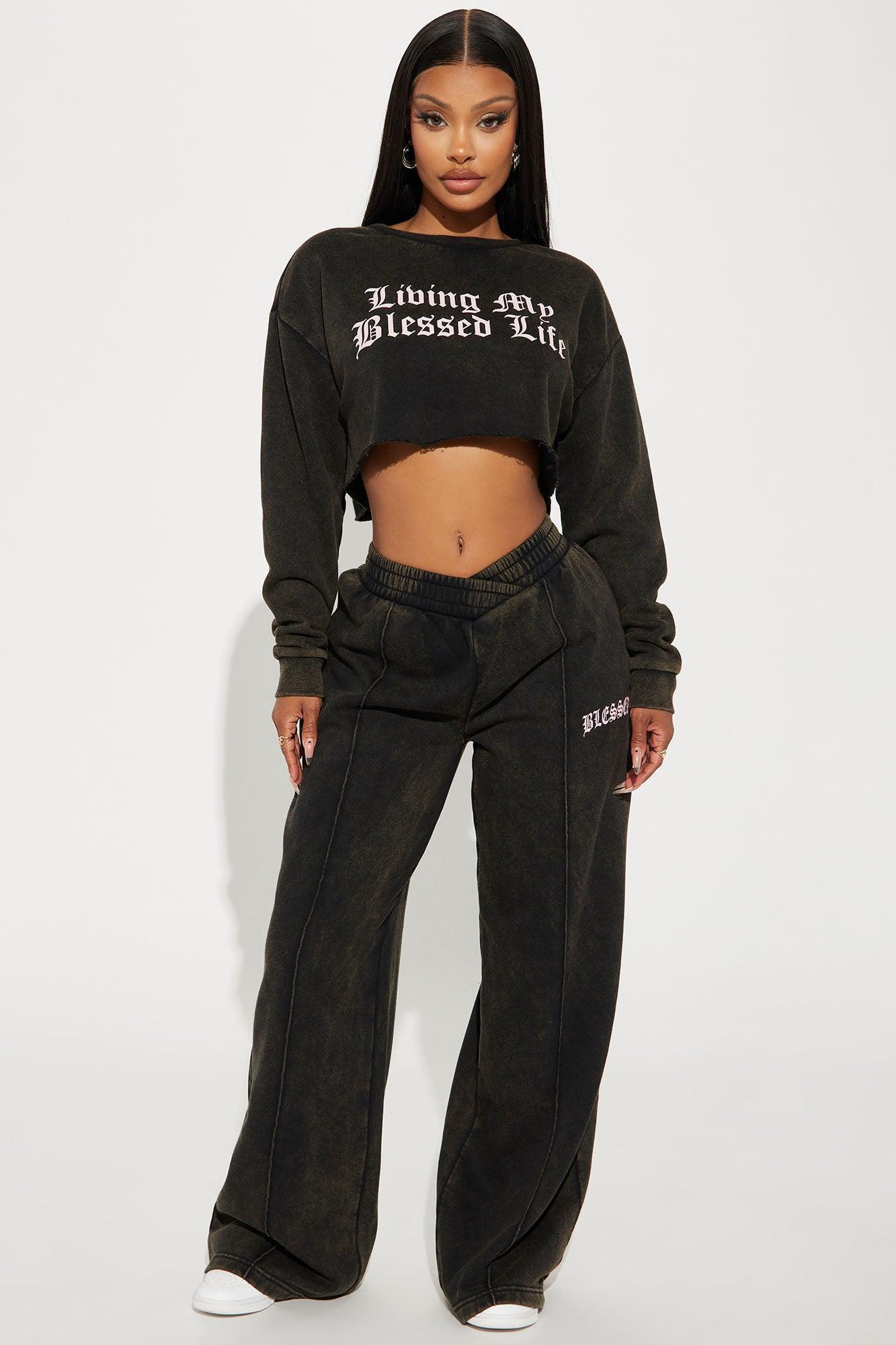 Living My Blessed Life Crew Neck Sweatshirt - Black Wash Product Image
