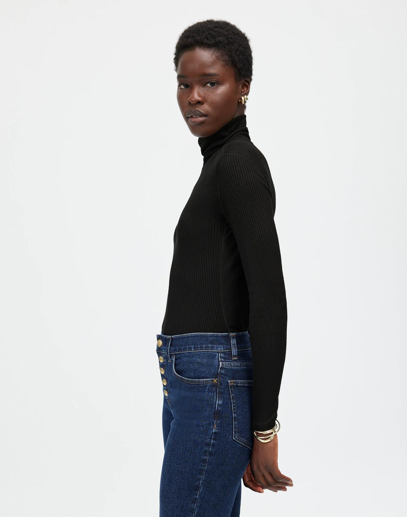 Ribbed Turtleneck Long-Sleeve Tee Product Image