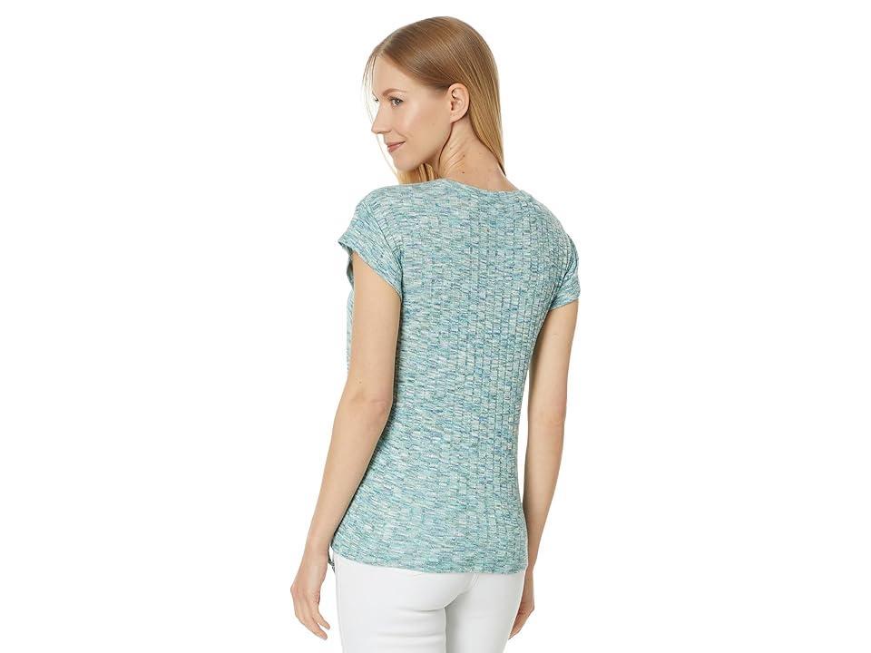 Liverpool Los Angeles Short Sleeve Scoop Neck with Side Tie Detail Space Dye Rib Knit (Mermaid Teal Spacedye) Women's Clothing Product Image