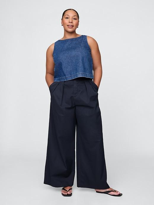 High Rise Twill Pleated Wide-Leg Khakis Product Image