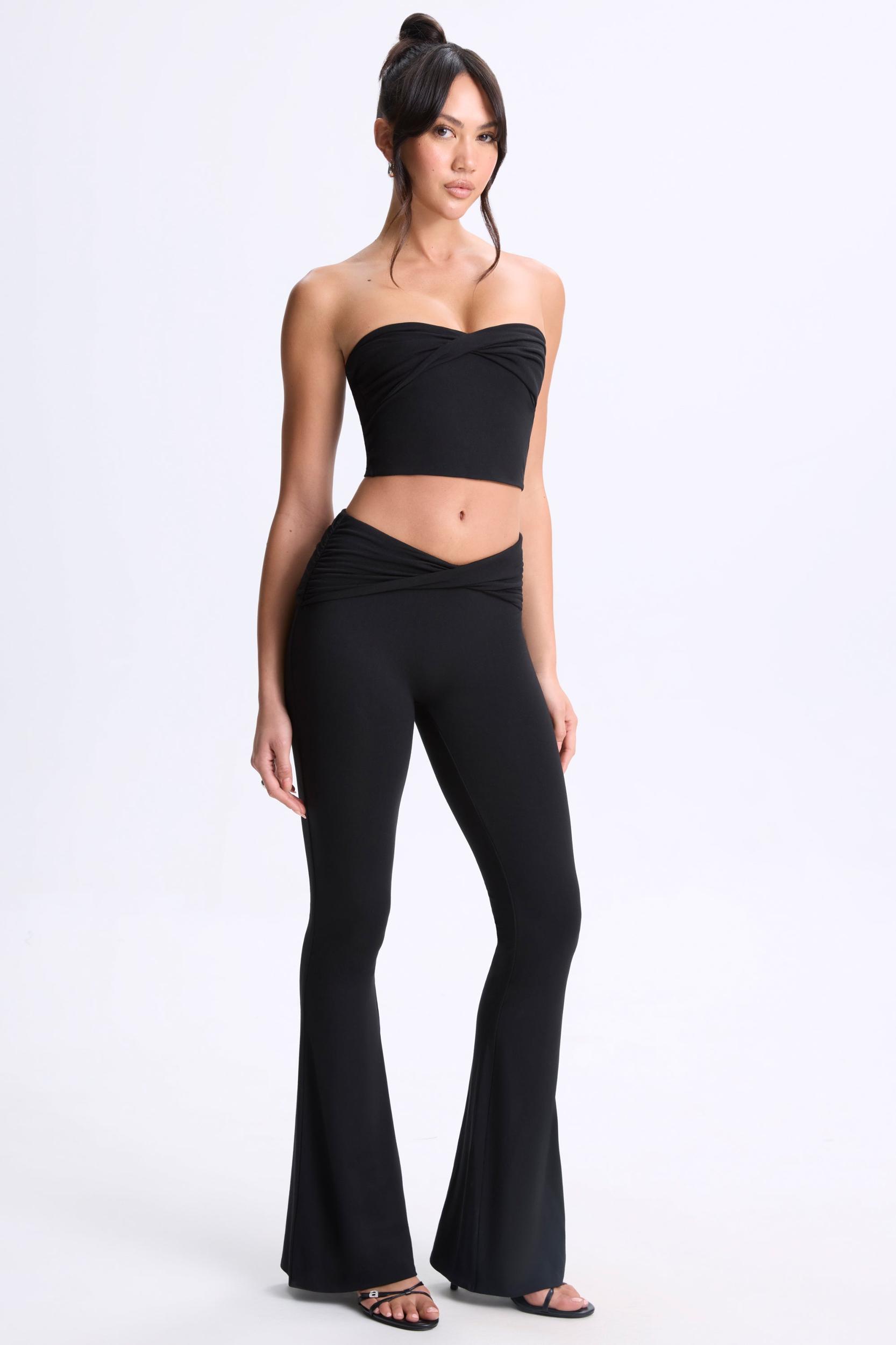 Twist-Front Flared Trousers in Black Product Image