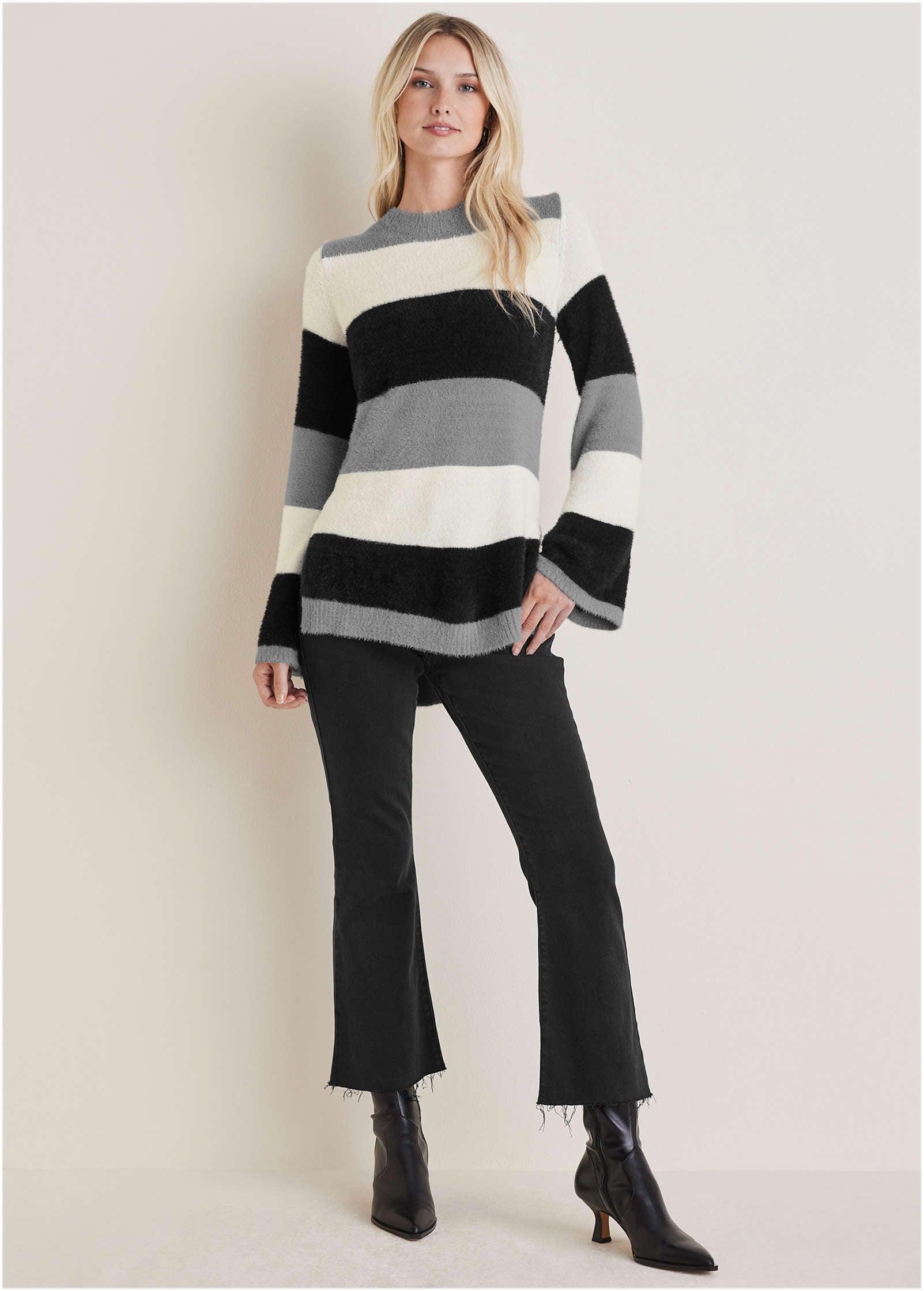 Eyelash Striped Sweater  - Black & White Product Image