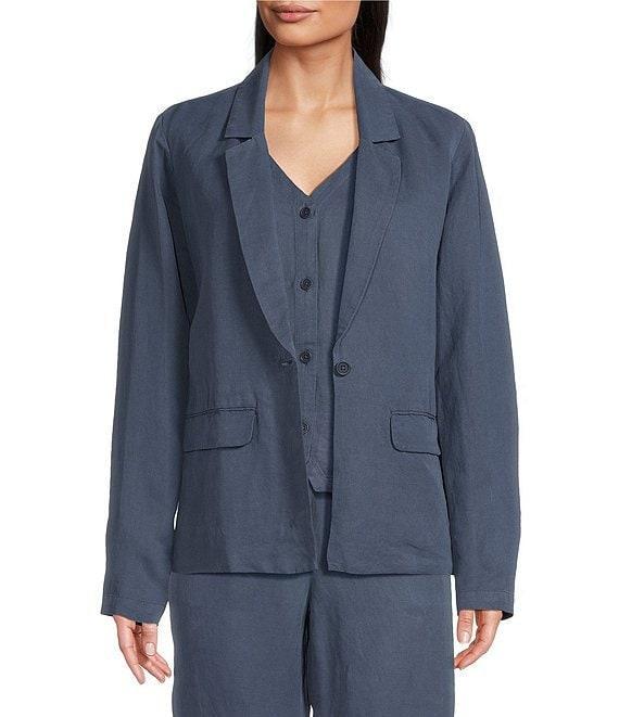Eileen Fisher Linen Silk Twill Notch Lapel Long Sleeve Blazer Product Image