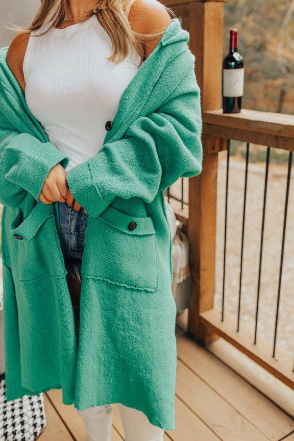 Start The Bonfire Duster Cardigan In Green Curves Product Image