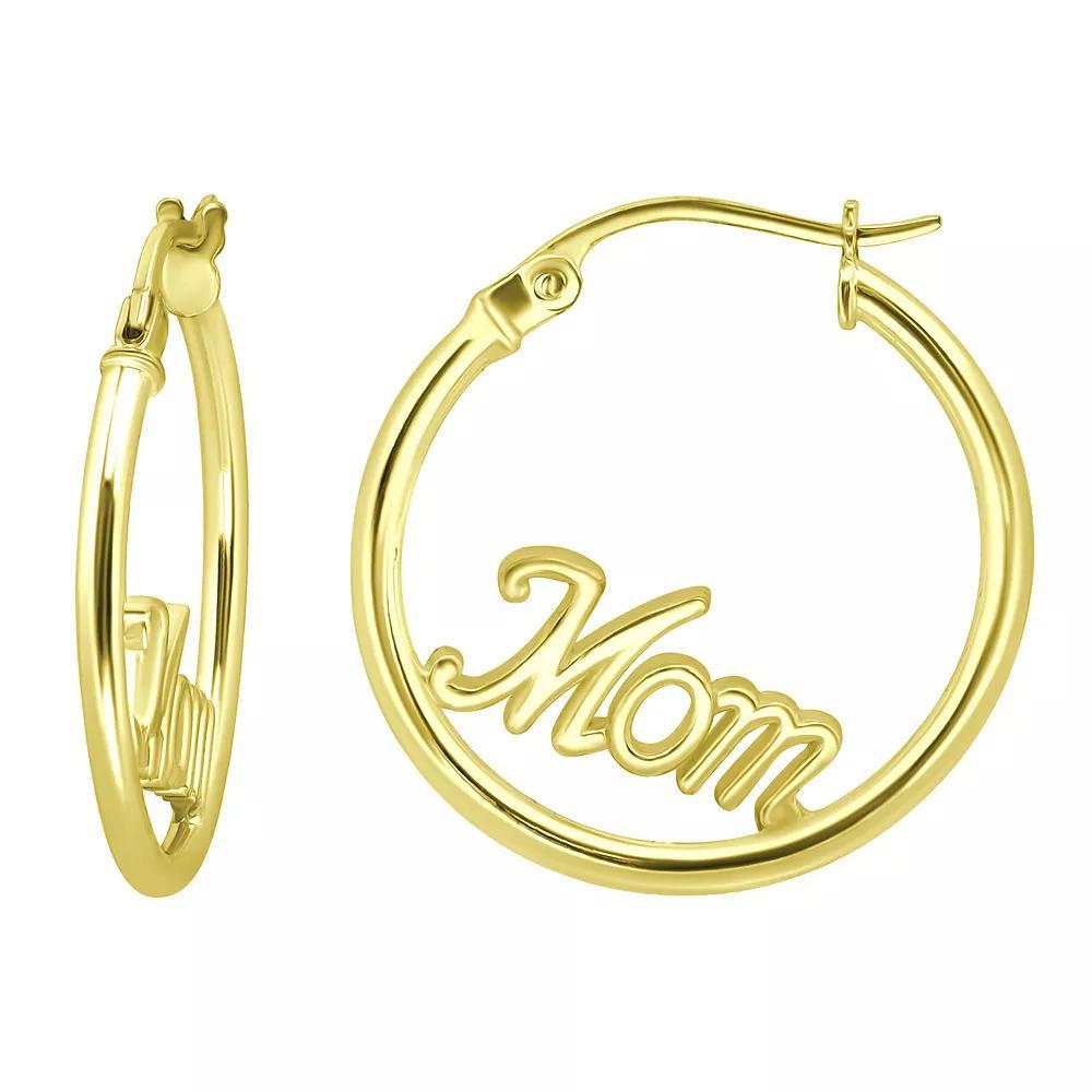 Aleure Precioso Sterling Silver "Mom" Center Hoop Earrings, Women's, Gold Tone Product Image