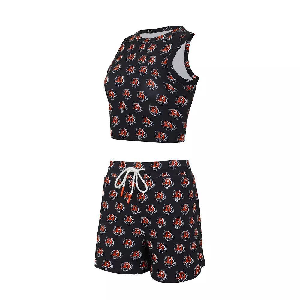 Women's Concepts Sport Cincinnati Bengals Gauge Allover Print Cropped Tank Top & Shorts Sleep Set, Size: 3XL, Black Product Image