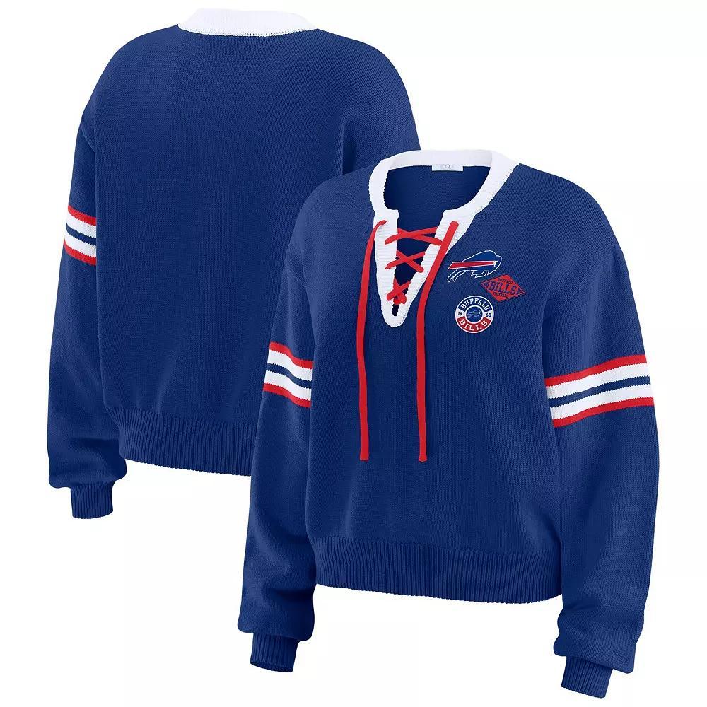 Women's WEAR by Erin Andrews  Red Chicago Blackhawks Cropped Lace-Up Sweater, Size: Small Product Image