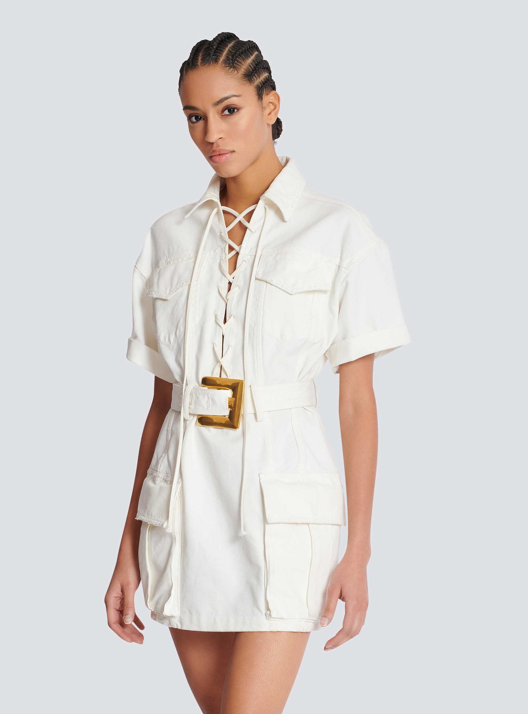 Short lace-up canvas dress Product Image