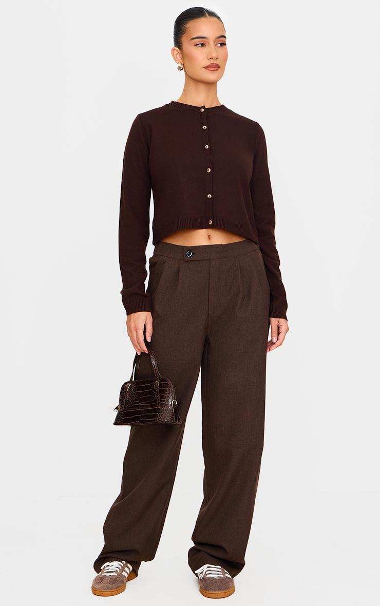 Chocolate Basic Button Up Knit Cardigan Product Image