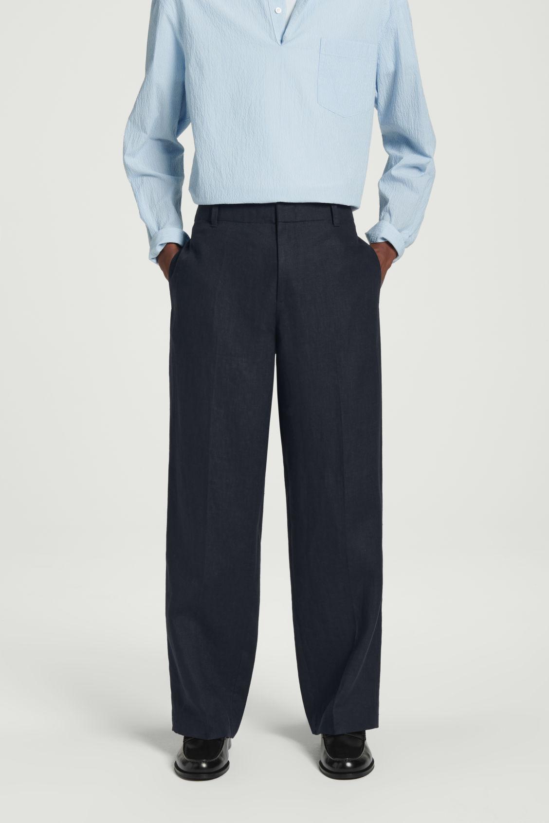 ELASTICATED LINEN STRAIGHT-LEG PANTS Product Image