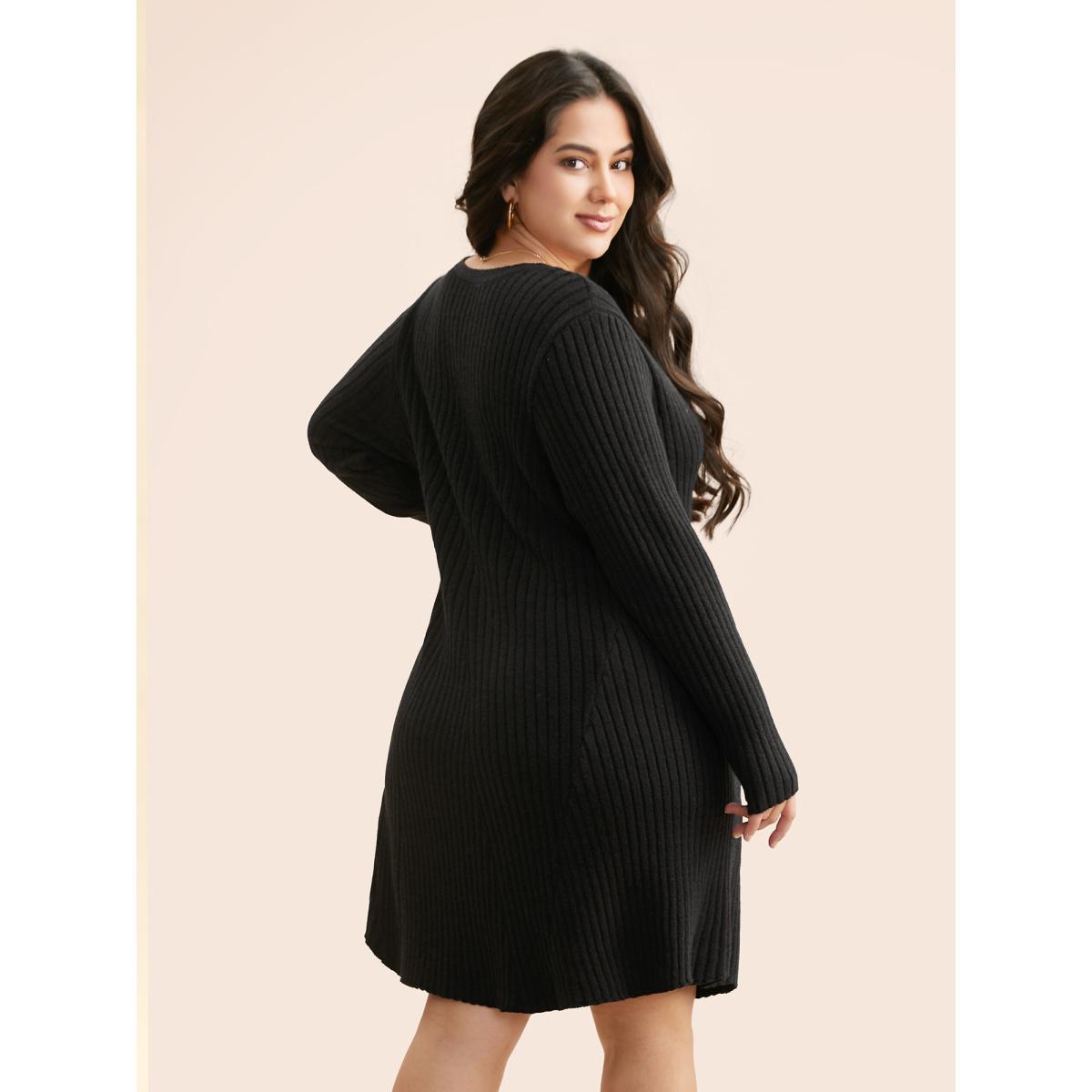 Plus Size Supersoft Essentials Pit Strip Wool Sweater Dress Black Women Casual Long Sleeve Everyday Sweater Dresses BloomChic 14-16/1X Product Image