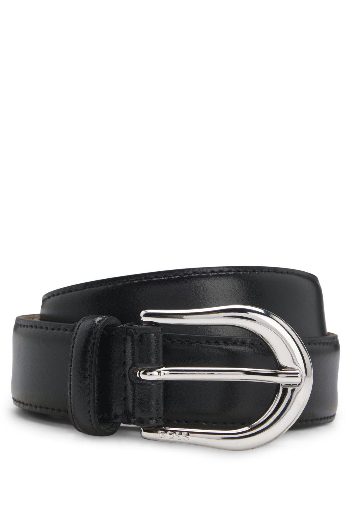 BOSS - Fashion Show belt in Italian leather with rounded buckle - Black Product Image
