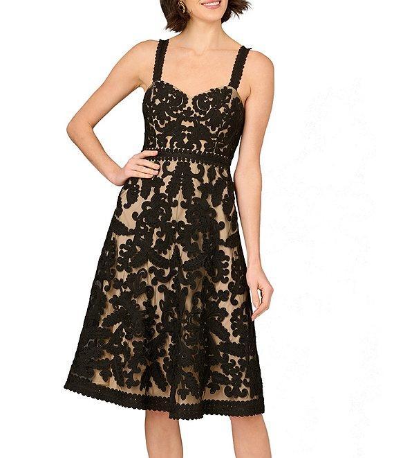 Aidan Mattox Sweetheart Neck Embroidered A-Line Midi Dress Product Image