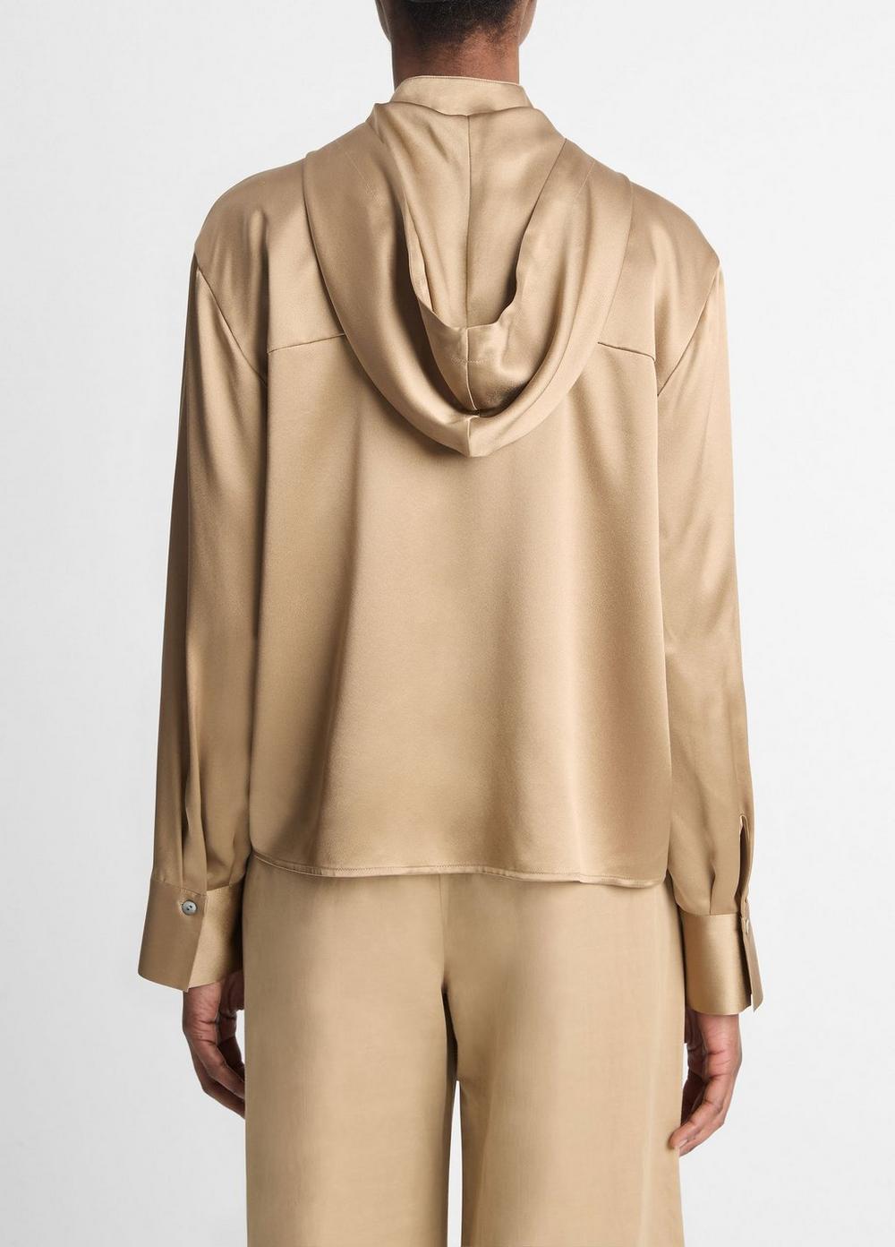 Womens Silk Hooded Button-Front Shirt, Rye, Size L Vince Product Image