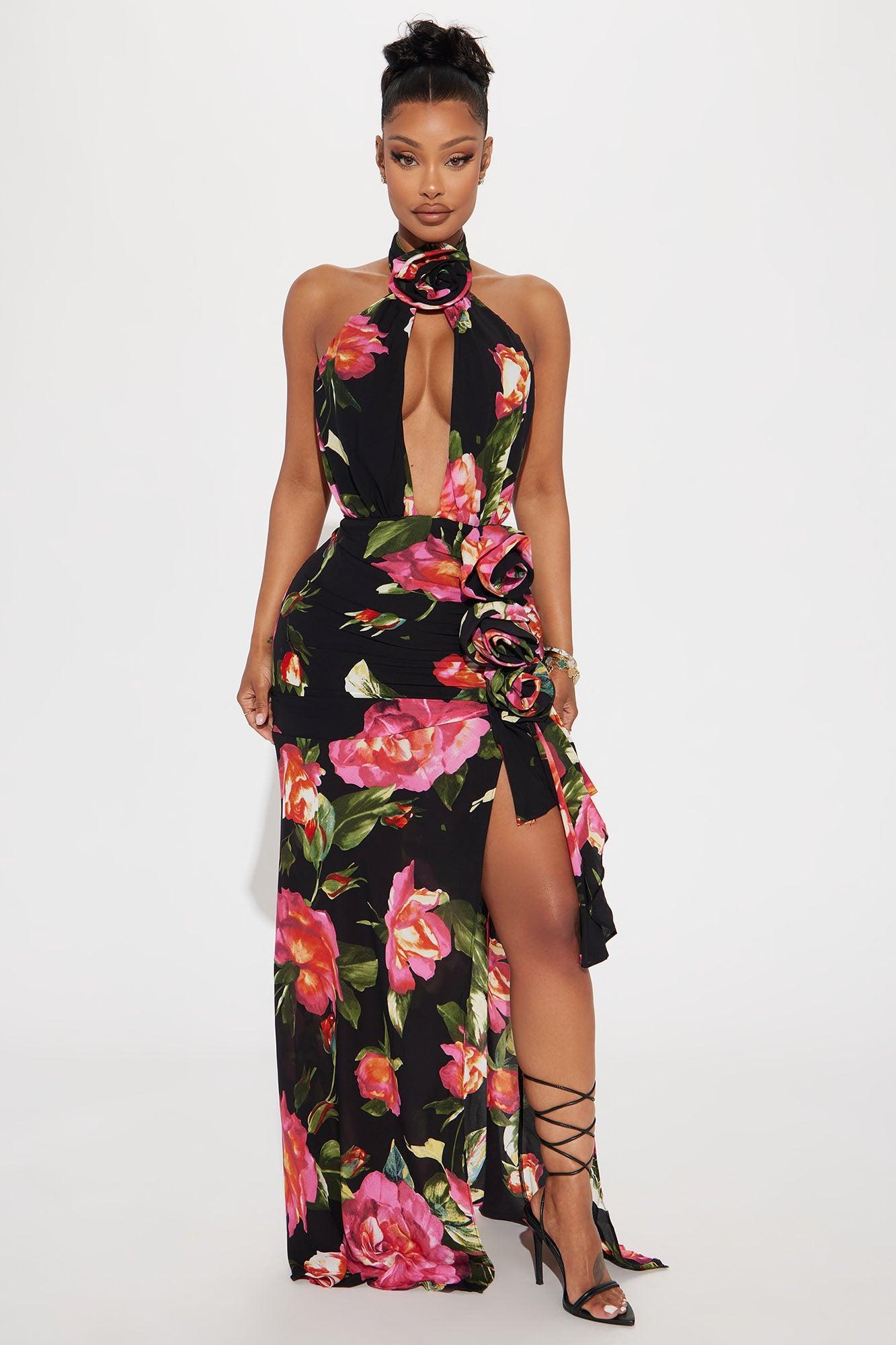 Pick Me Chiffon Maxi Dres - Black/combo Product Image