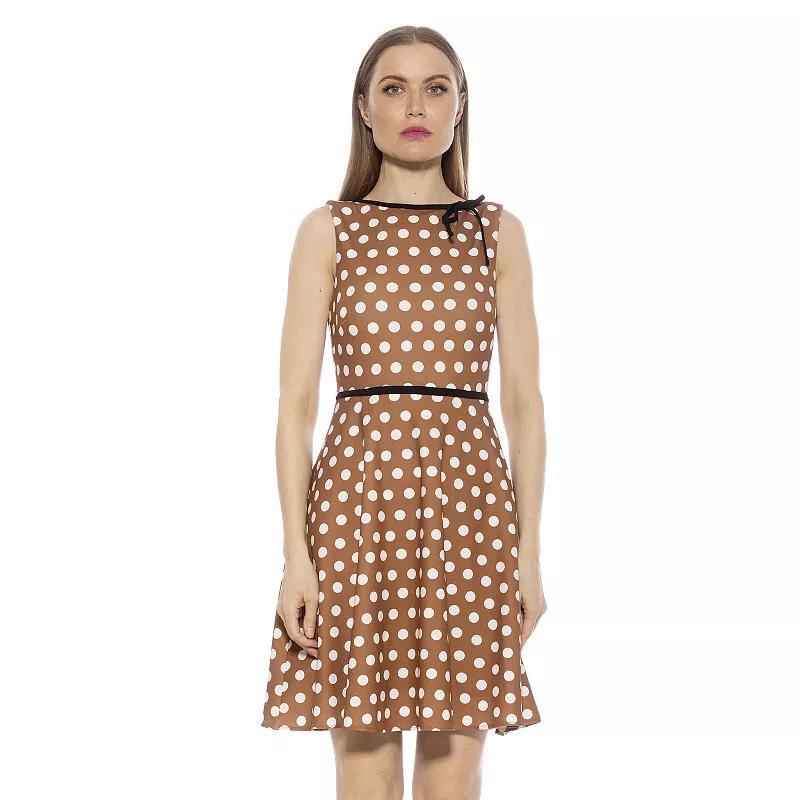 Women's ALEXIA ADMOR Ida Crewneck Fit And Flare Dress, Size: Large, Black White Dots Product Image