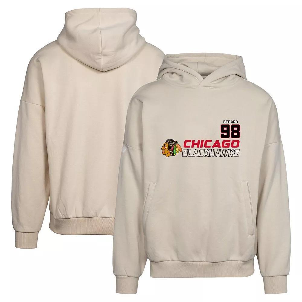 Mens Levelwear Connor Bedard Cream Chicago Blackhawks Contact Name & Number Oversized Pullover Hoodie Product Image
