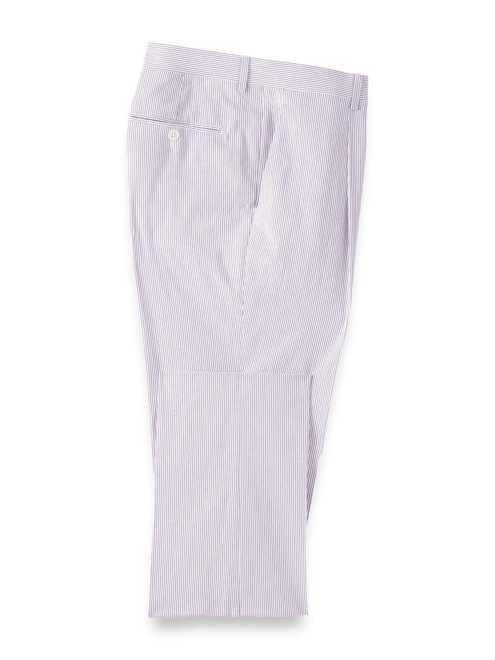 Cotton Stretch Stripe Seersucker Single Pleat Suit Pants - Purple/white Product Image