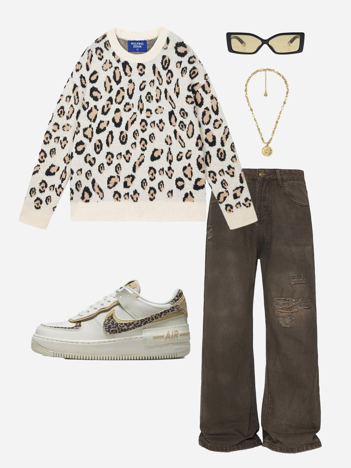 Aelfric Eden Apricot Leopard Print Sweater Product Image