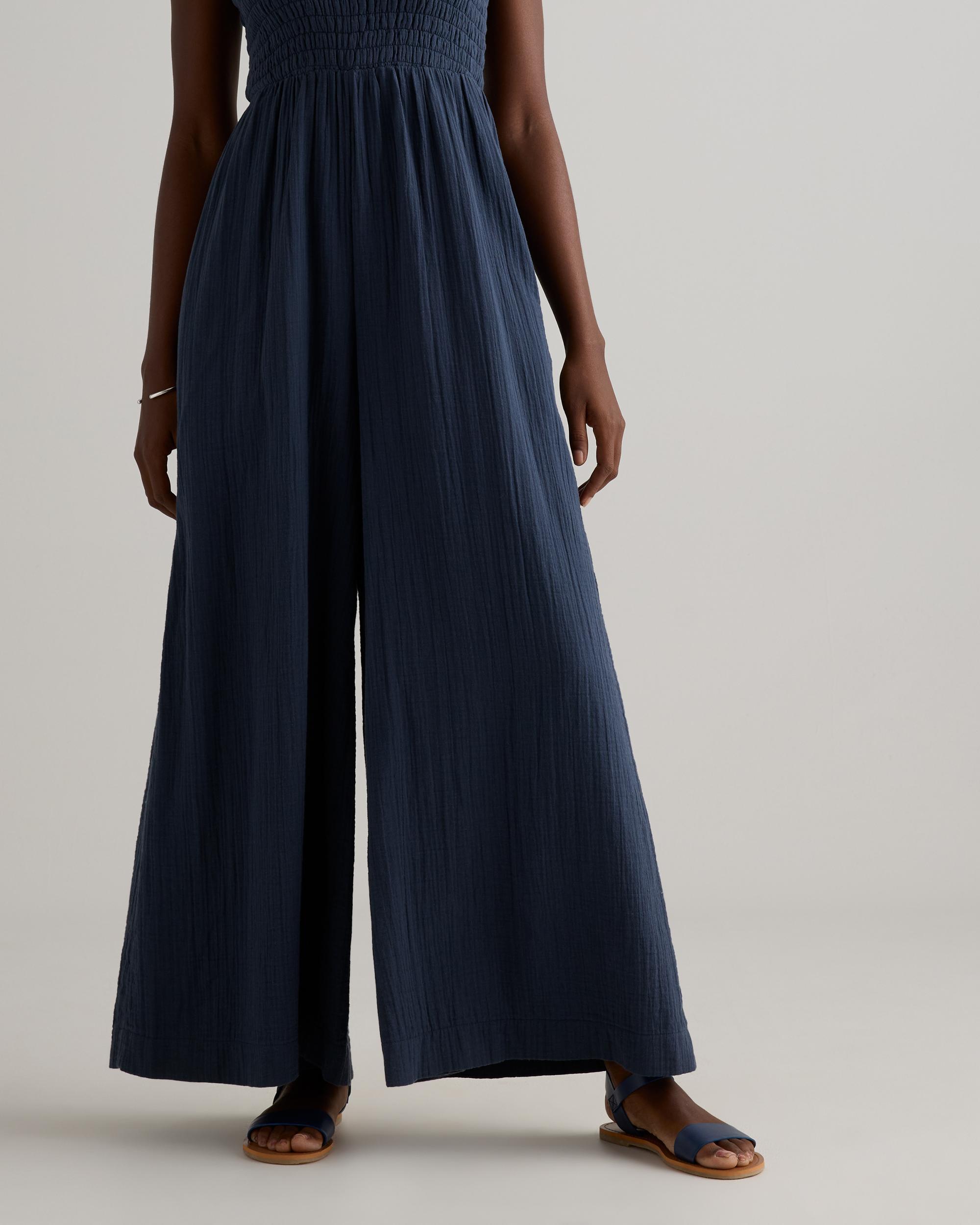 Quince | Women's Gauze Smocked Wide Leg Jumpsuit Size XS, Organic Cotton Product Image